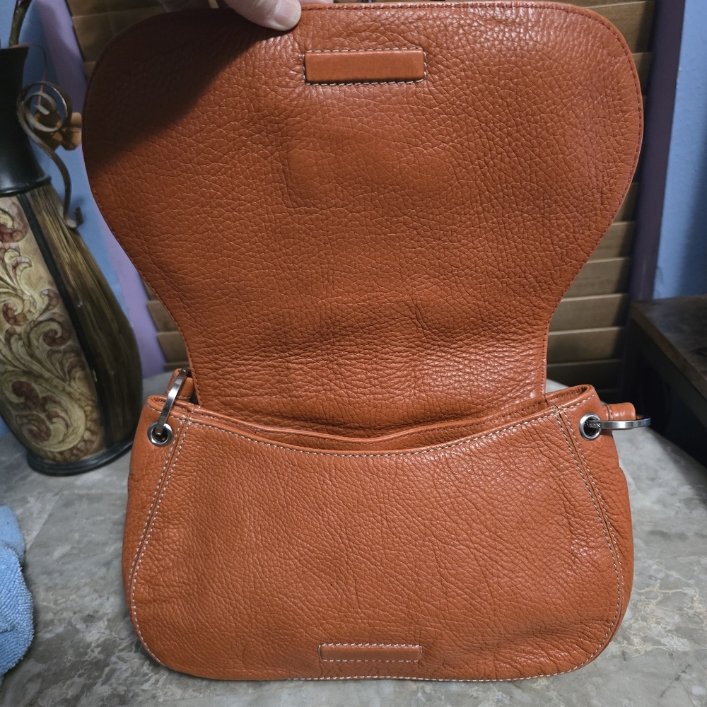 Cole Haan Rustic Orange Pebbled Leather Flap Shoulder Bag - Picture 8 of 15